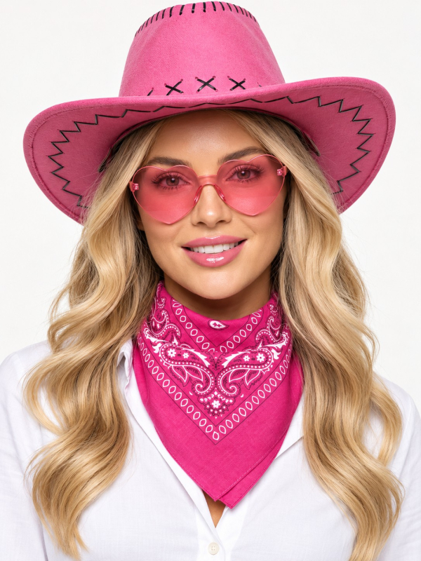 Set cowboy rose adulte unisexe – chapeau, lunettes et foulard