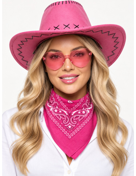 Set cowboy rose adulte unisexe – chapeau, lunettes et foulard