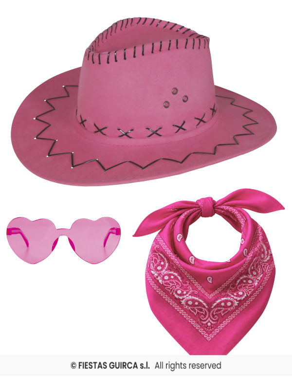 Set cowboy rose adulte unisexe – chapeau, lunettes et foulard