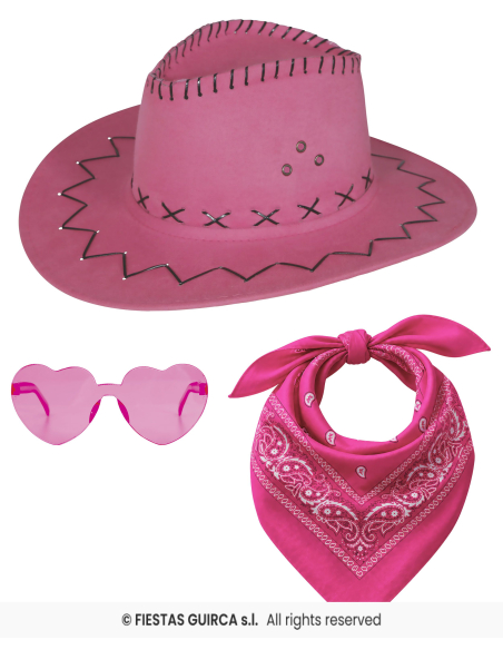 Set cowboy rose adulte unisexe – chapeau, lunettes et foulard