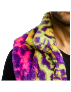 Veste sans manches en fausse fourrure néon multicolore adulte 2