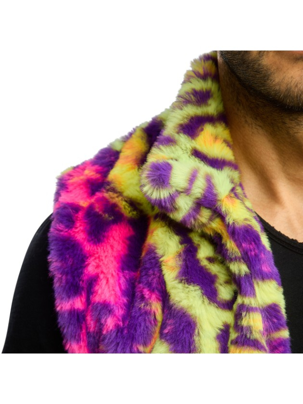 Veste sans manches en fausse fourrure néon multicolore adulte détail