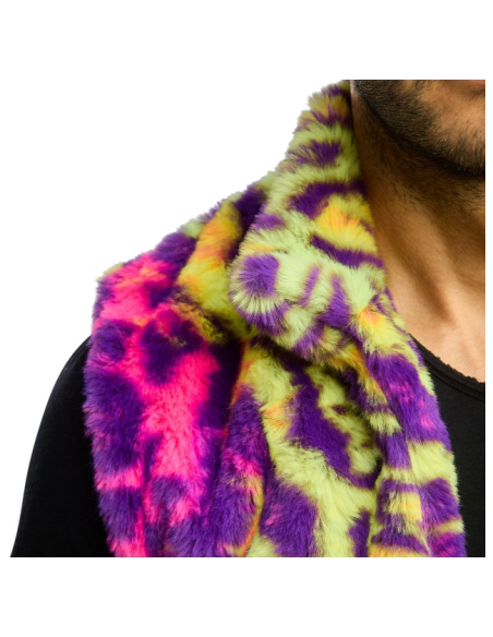 Veste sans manches en fausse fourrure néon multicolore adulte détail