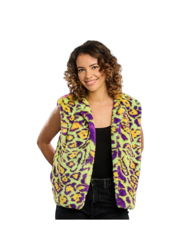 Veste sans manches en fausse fourrure néon multicolore adulte