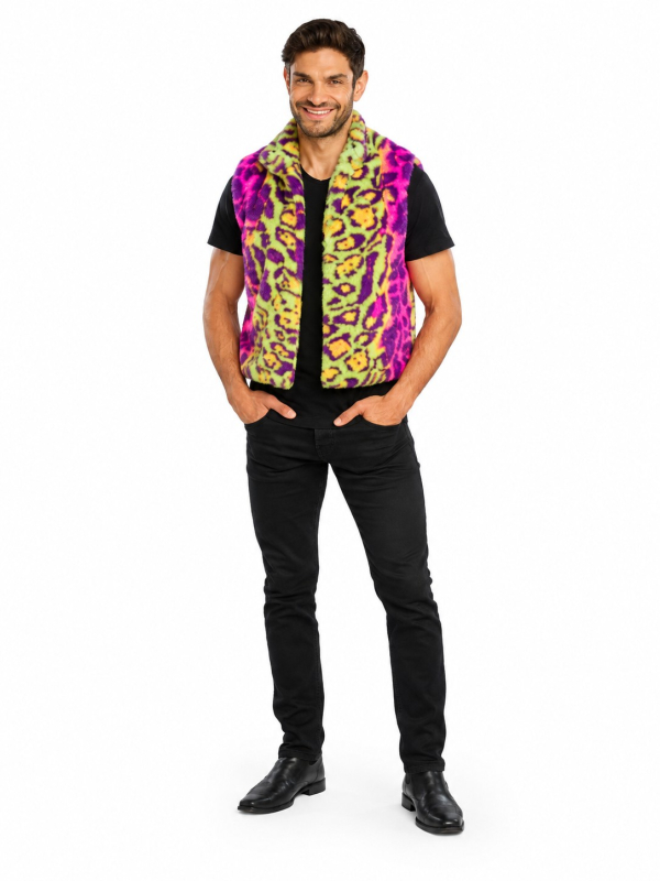 Veste sans manches en fausse fourrure néon multicolore adulte homme