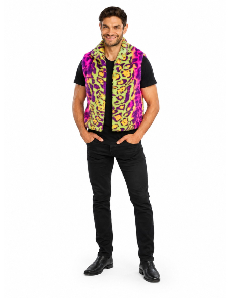 Veste sans manches en fausse fourrure néon multicolore adulte homme