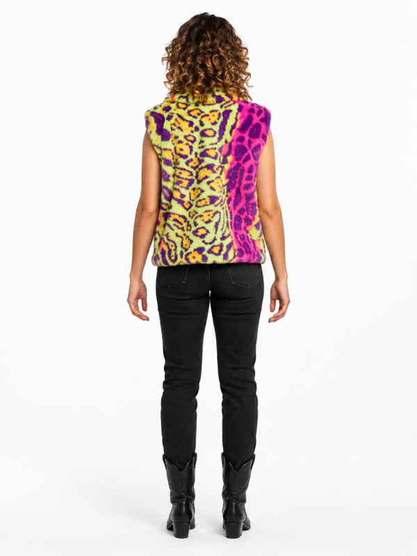 Veste sans manches en fausse fourrure néon multicolore adulte dos