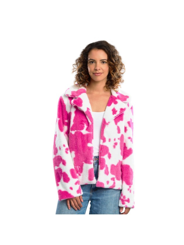 Veste fausse fourrure vache femme  rose