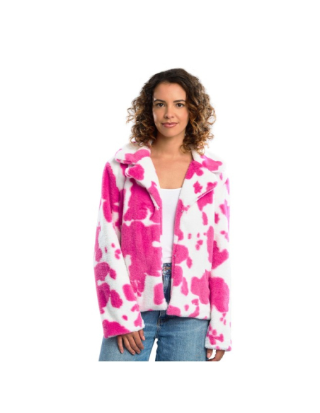 Veste fausse fourrure vache femme  rose