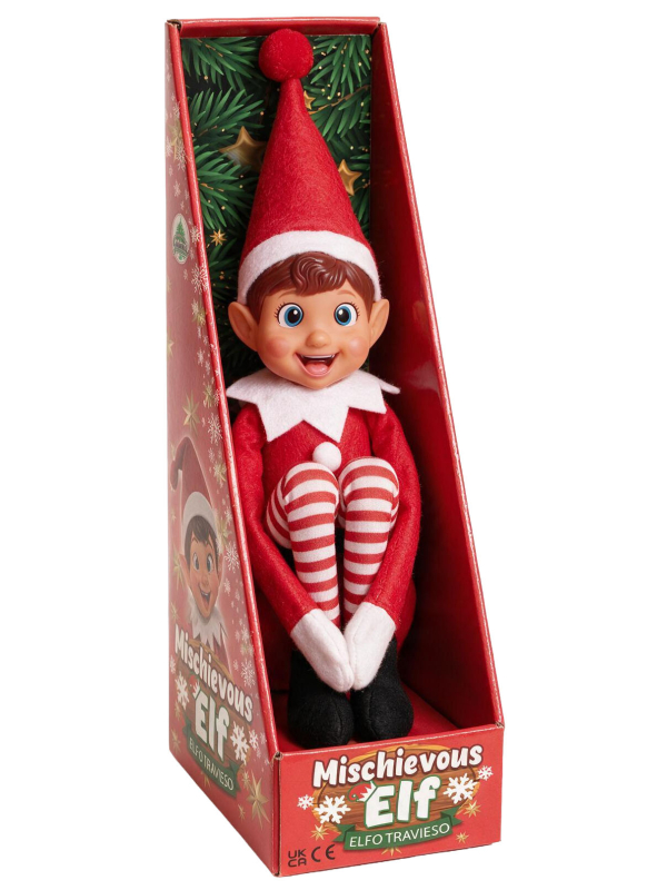 Poupée elfe espiègle de Noël rouge et blanche