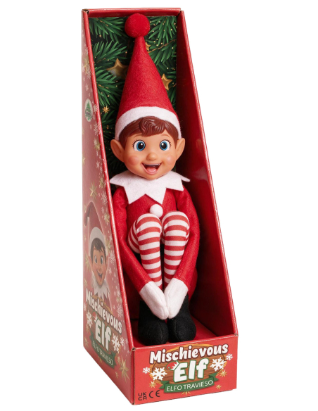 Poupée elfe espiègle de Noël rouge et blanche