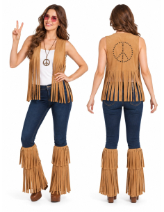 Ensemble hippie femme marron clair – Gilet et guêtres