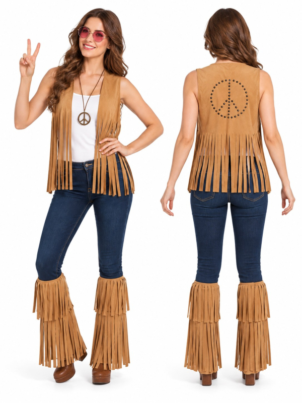 Ensemble hippie femme marron clair – Gilet et guêtres