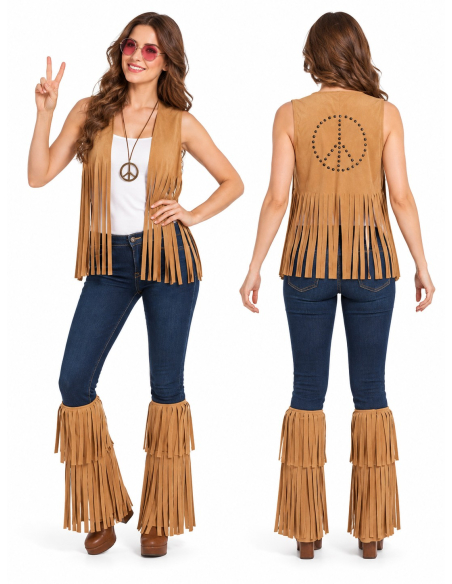 Ensemble hippie femme marron clair – Gilet et guêtres