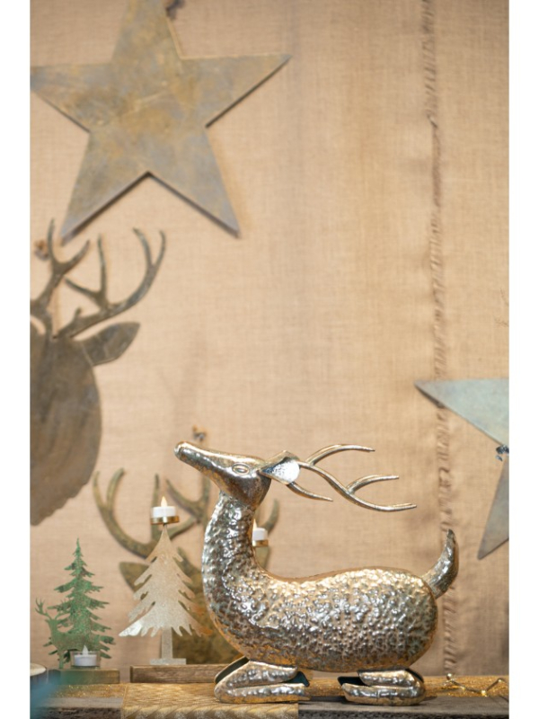 Renne décoratif Noël en métal doré patiné – 43 × 44 cm