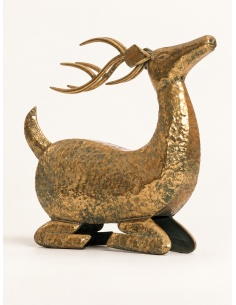 Renne décoratif Noël en métal doré patiné – 43 × 44 cm