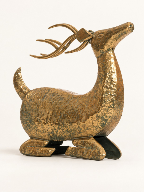 Renne décoratif Noël en métal doré patiné – 43 × 44 cm