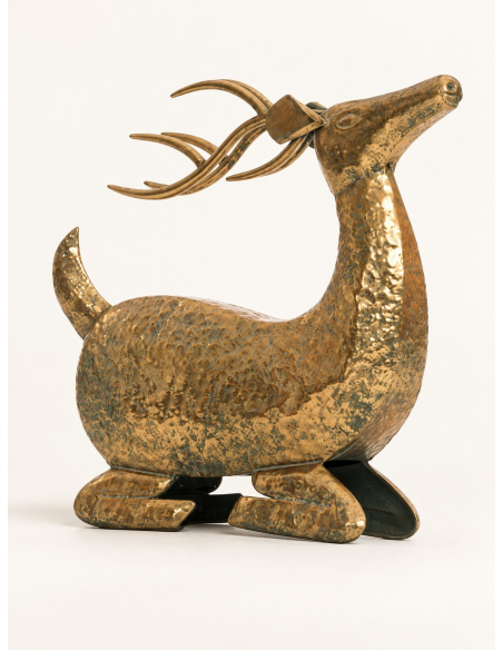 Renne décoratif Noël en métal doré patiné – 43 × 44 cm