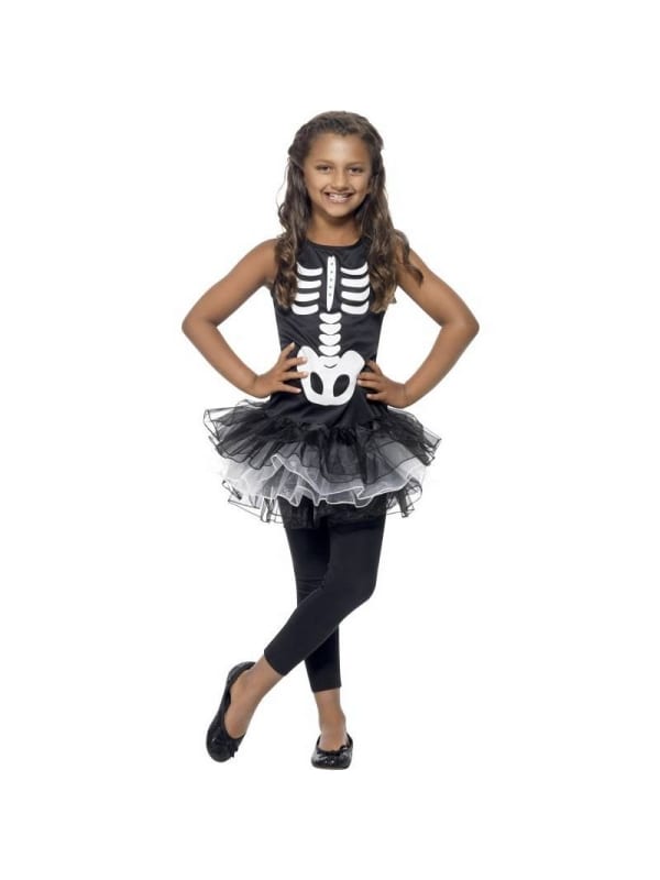 Déguisement Robe Squelette fille, noir et blanc avec tutu| Déguisement Enfant| Déguisement Enfant