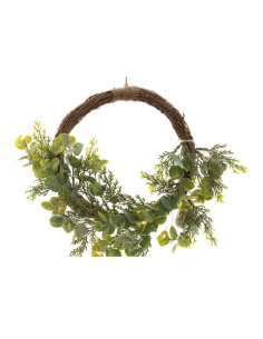 Couronne de Noël Lumineuse 30 cm – Eucalyptus, Fougères et 10 LED