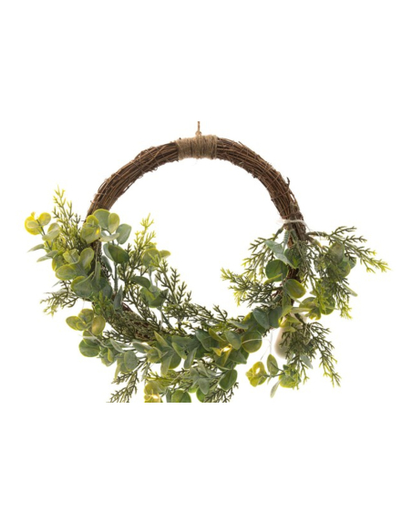 Couronne de Noël Lumineuse 30 cm – Eucalyptus, Fougères et 10 LED