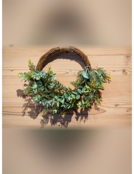 Couronne de Noël Lumineuse 30 cm – Eucalyptus, Fougères et 10 LED