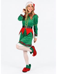 Déguisement Elfe de Noël Femme – Robe Verte et Rouge à Finitions Dorées 2