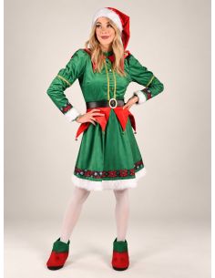 Déguisement Elfe de Noël Femme – Robe Verte et Rouge à Finitions Dorées