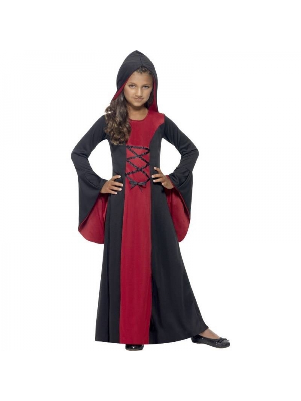 Déguisement vampiresse fille (robe rouge et noire à capuche)| Déguisement Enfant