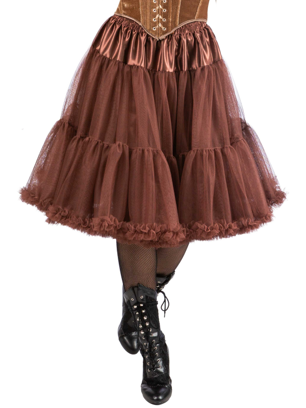 Jupe Jupon Long en Tulle à Volants Femme marron