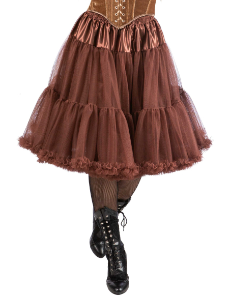 Jupe Jupon Long en Tulle à Volants Femme marron