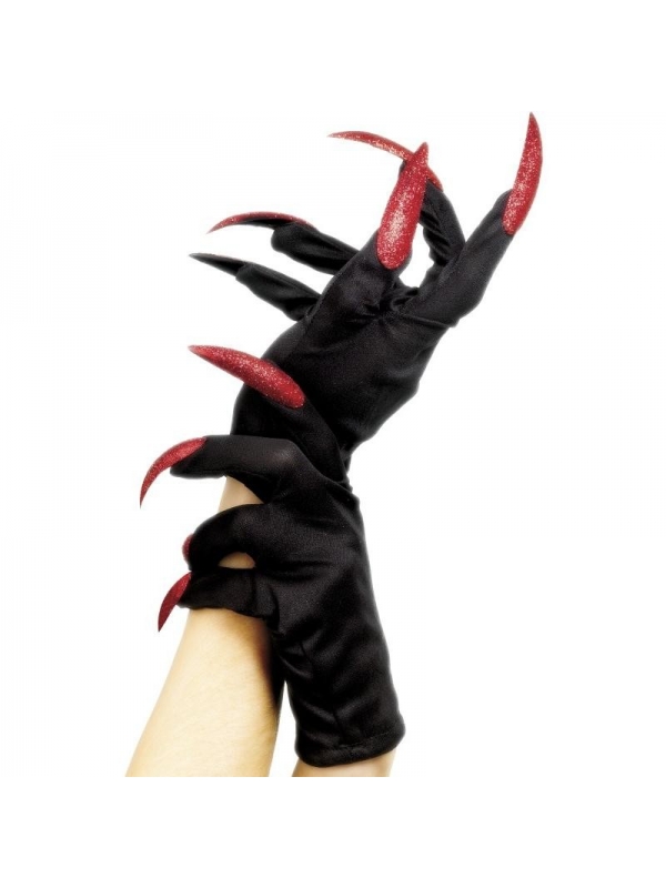 Gants de monstres ongles maxi pailletés rouge | Accessoires