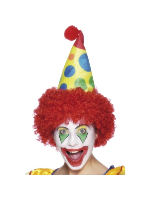 Chapeau de clown en tissu avec cheveux rouges et pompon enfant | Accessoires
