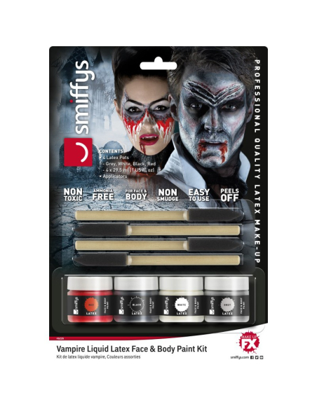 Kit Latex Liquide Vampire Halloween - Maquillage 4 Couleurs avec Éponges