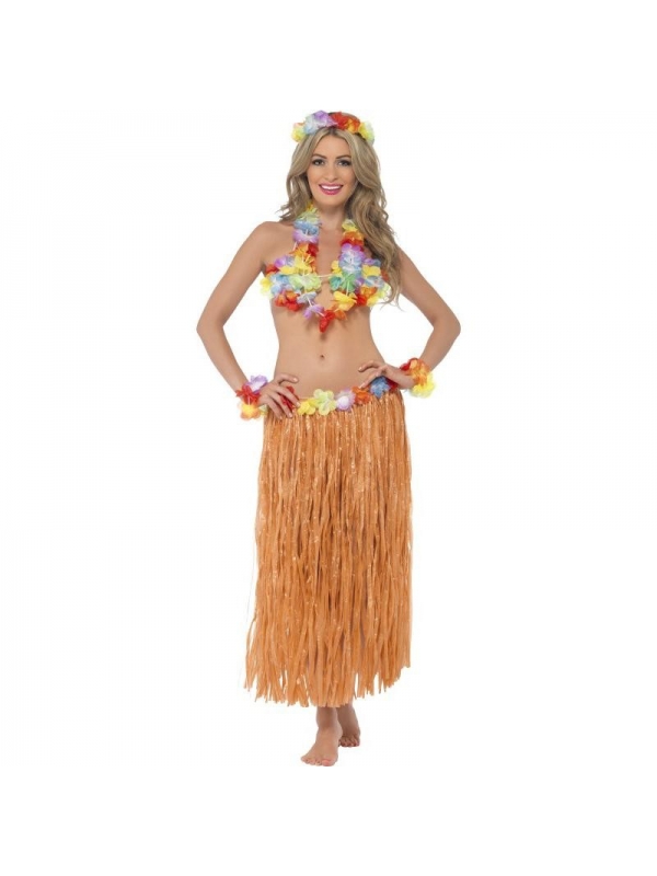 Déguisement Hawaïenne (jupe, bandeau, bracelets, couronne hawaïenne et soutien-gorge)