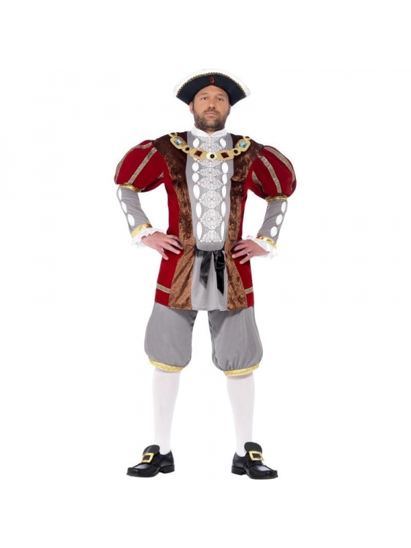 Costume Henri VIII Luxe, rouge et gris (veste et pantalon)