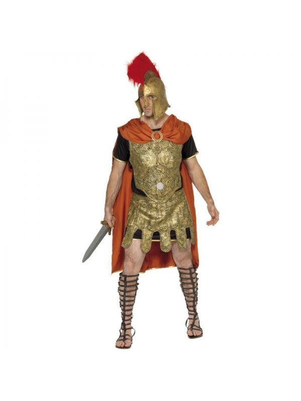 Costume de gladiateur Deluxe (costume doré avec cape,  tunique, cuirasse et jupe en latex) | Déguisement