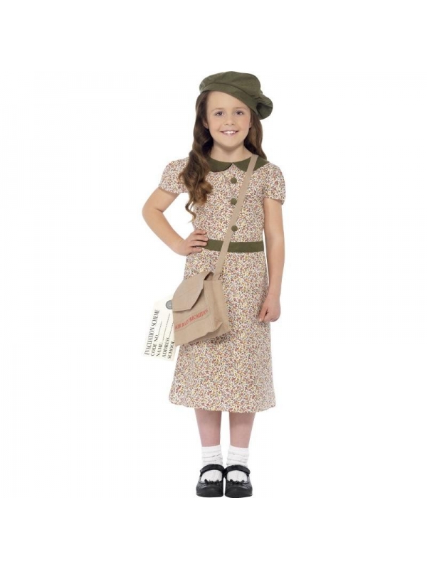 Déguisement fillette anglaise  (robe, sacoche, étiquette d'identification et béret)