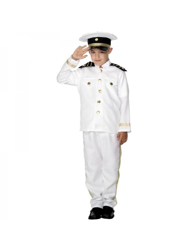 Déguisement enfant capitaine blanc (haut, pantalon et casquette)