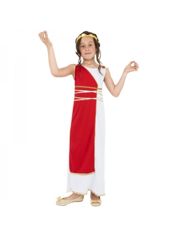 Déguisement Grecque antique fille (robe blanche et rouge et coiffe)