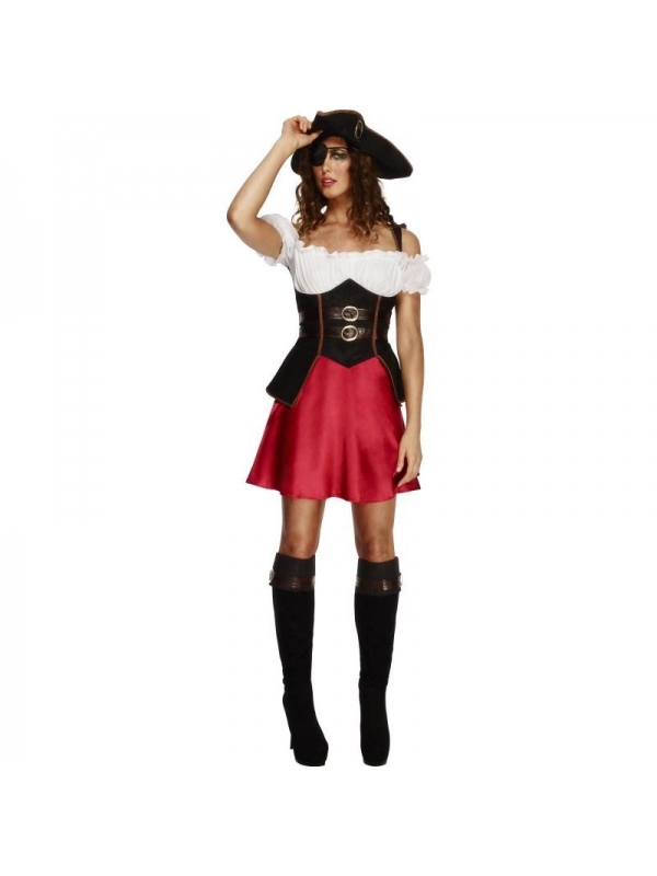 Déguisement Pirate femme (Robe, Jupon Attaché, Chapeau et Couvre-bottes)