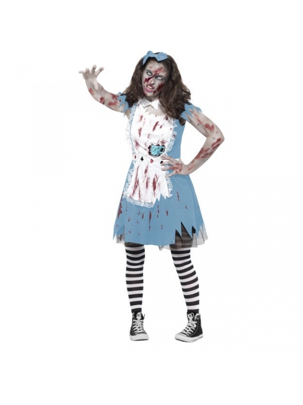 Déguisement zombie Alice (robe avec faux tablier et bandeau)