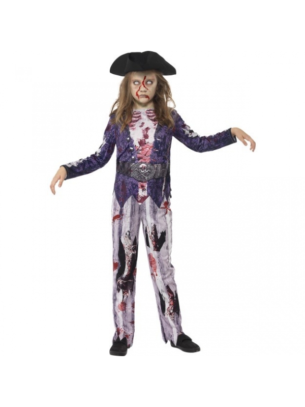 Déguisement pirate zombie fille(haut et pantalon imprimées et chapeau)
