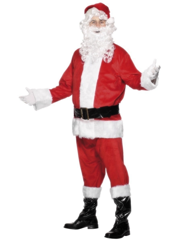 Déguisement Père Noël Deluxe (veste, pantalon, ceinture, bonnet, barbe et couvre-bottes) | Déguisement Homme