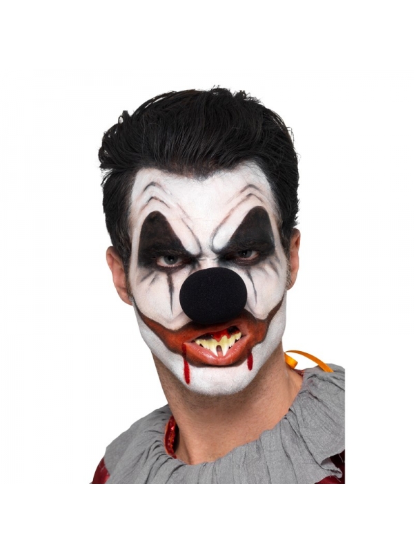 Maquillage à l'eau clown sanguinaire (3 couleurs, faux sang, nez, dents, éponge, brosse)