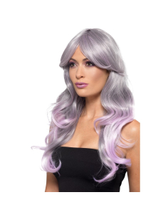 Perruque adulte longue grise et rose | Accessoires