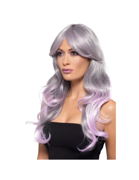 Perruque adulte longue grise et rose | Accessoires