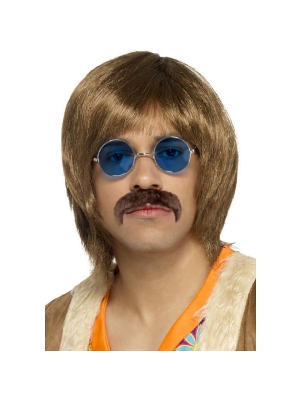 Kit Hippie Années 60 Homme (perruque, moustache, lunettes bleue)