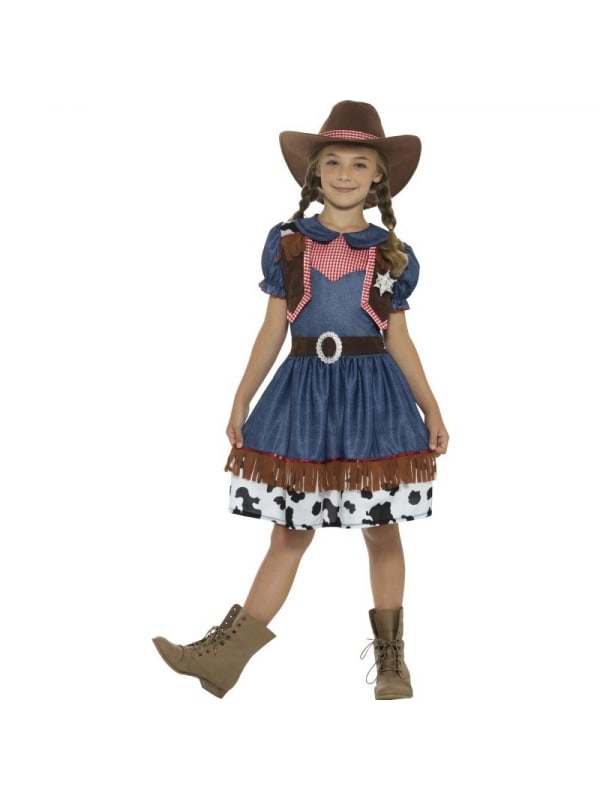 Déguisement cowgirl texan fille (robe, gilet attaché et chapeau) | Déguisement Enfant