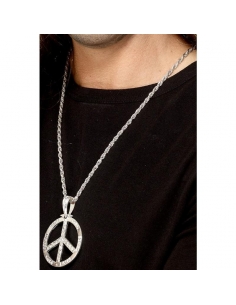 Médaillon argent hippie peace and love + chaîne